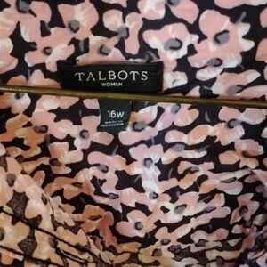 Talbots Pink and Black Floral Top 16W